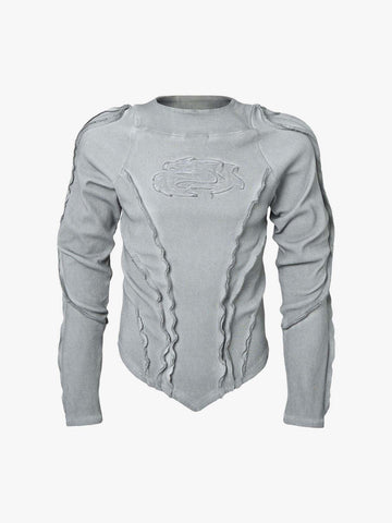 Vintage Washed Sculpted Seam Ribbed Long Sleeve T-Shirt - 2624 