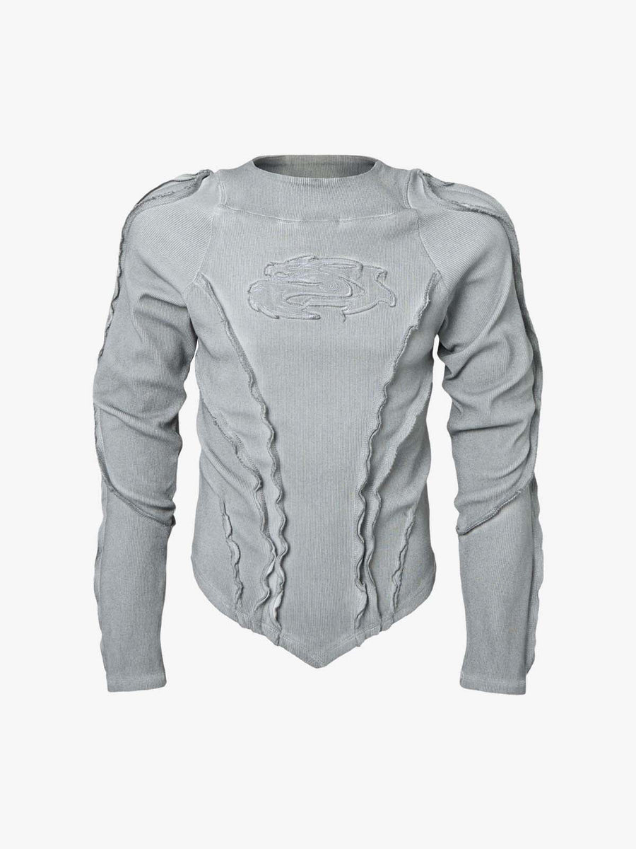 Vintage Washed Sculpted Seam Ribbed Long Sleeve T-Shirt - 2624 