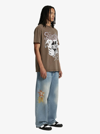 Washed Rhinestone Letter Graphic T-Shirt 