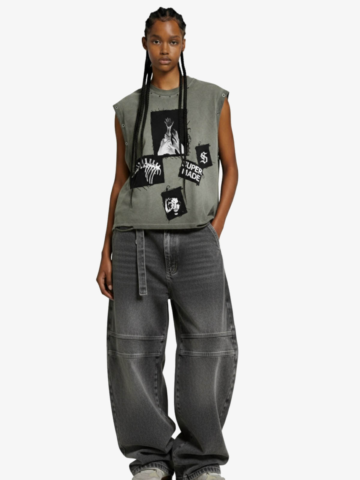 Ripped Graphic Patch Sleeveless Vest 