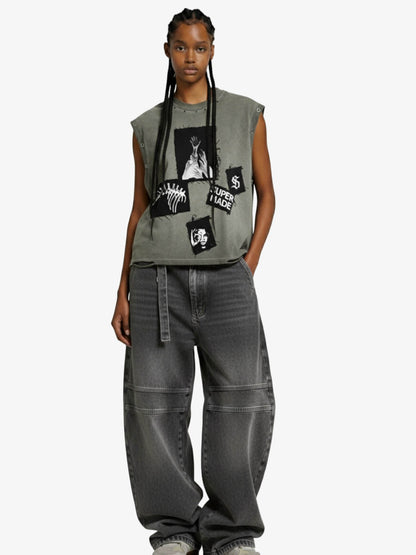 Ripped Graphic Patch Sleeveless Vest 