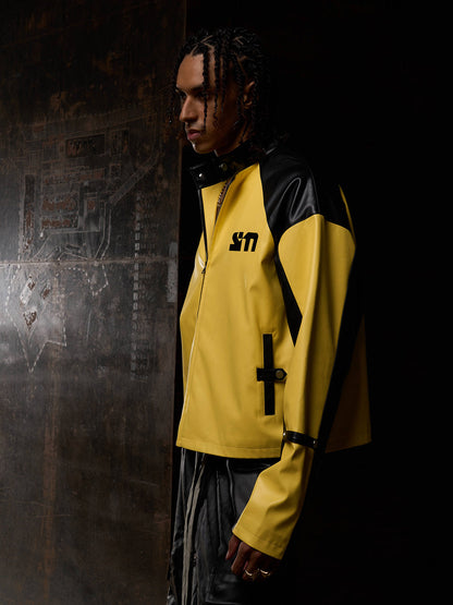 Original Contrast Color Leather Jacket 