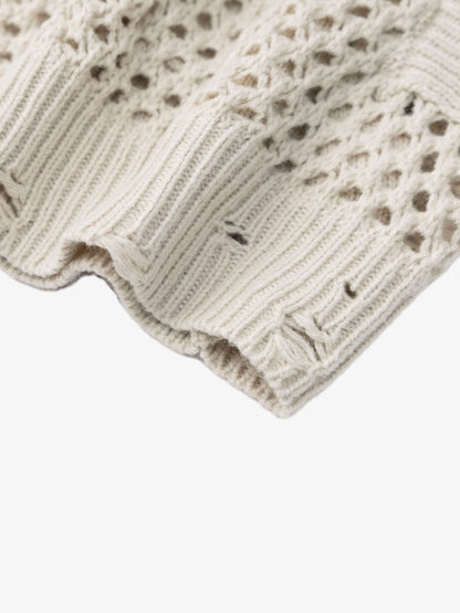 Knit Mesh Studded Boxy Zip-Up Hoodie