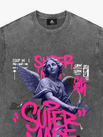 Street Pink Lucky Angel Graphic Design T-Shirt 
