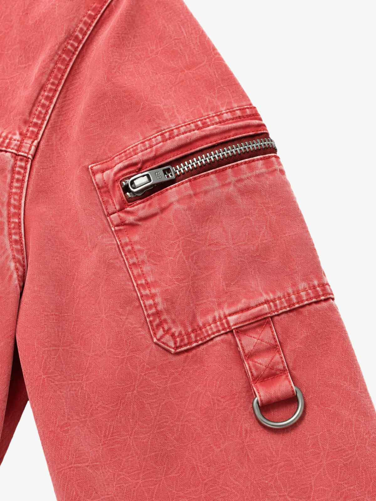 Washed Multi-Pocket Cropped Boxy Biker Jacket