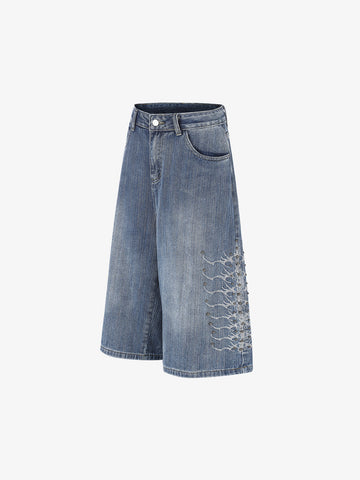 Pantalones vaqueros cortos bordados con cuentas
