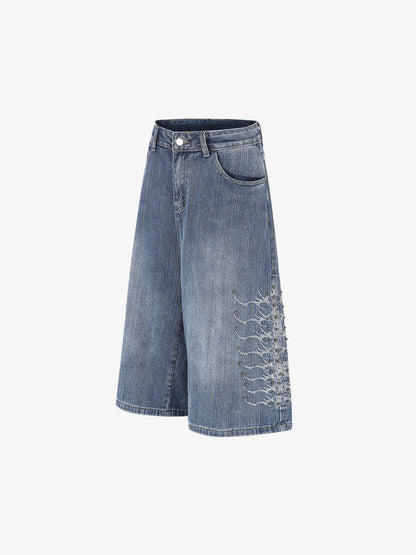 Pantalones vaqueros cortos bordados con cuentas