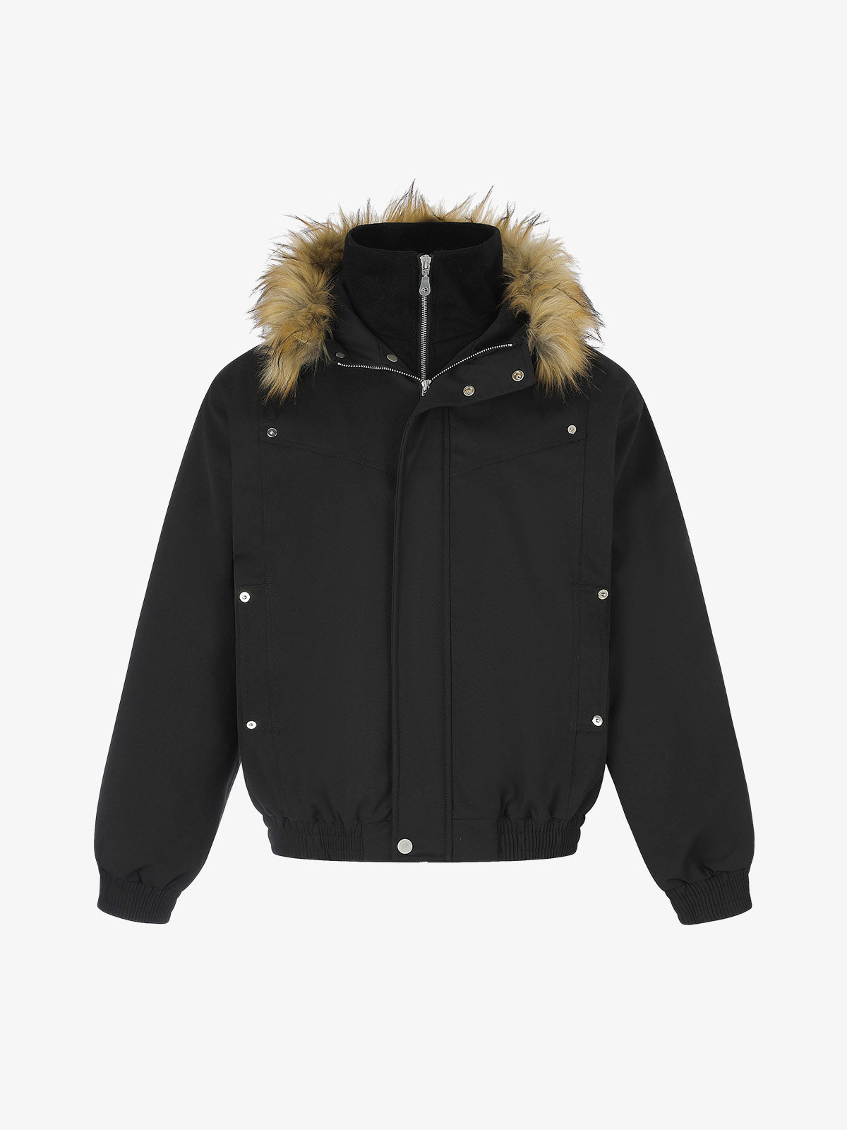 Deconstructed Layered Hooded Faux-Fur Collar Puffer Jacket