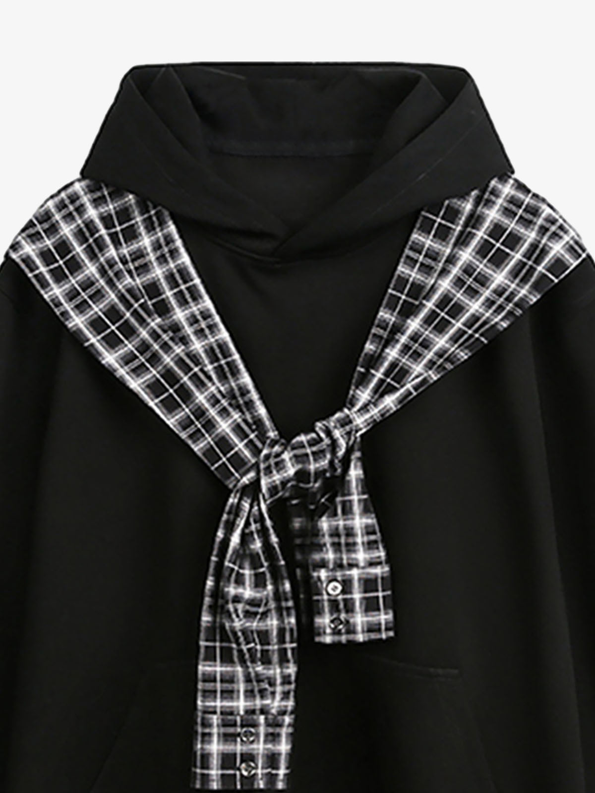 Stylish Plaid-Trimmed Hoodie with Sailor Collar Design for Women 