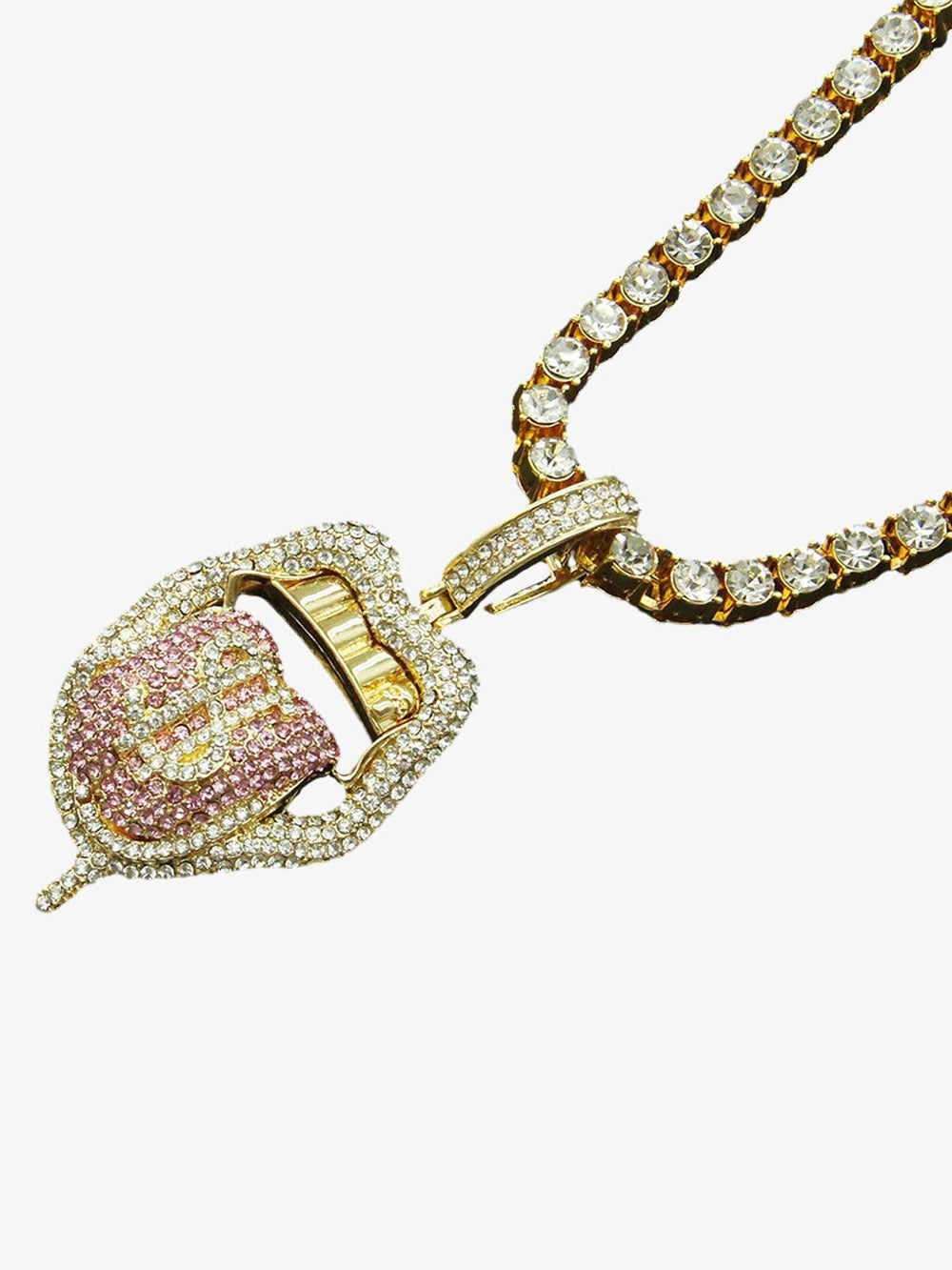 Iced Tongue Mouth Pendant Chain Necklace 