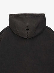 Flame Wing Biker Graphic Washed Distressed Hoodie