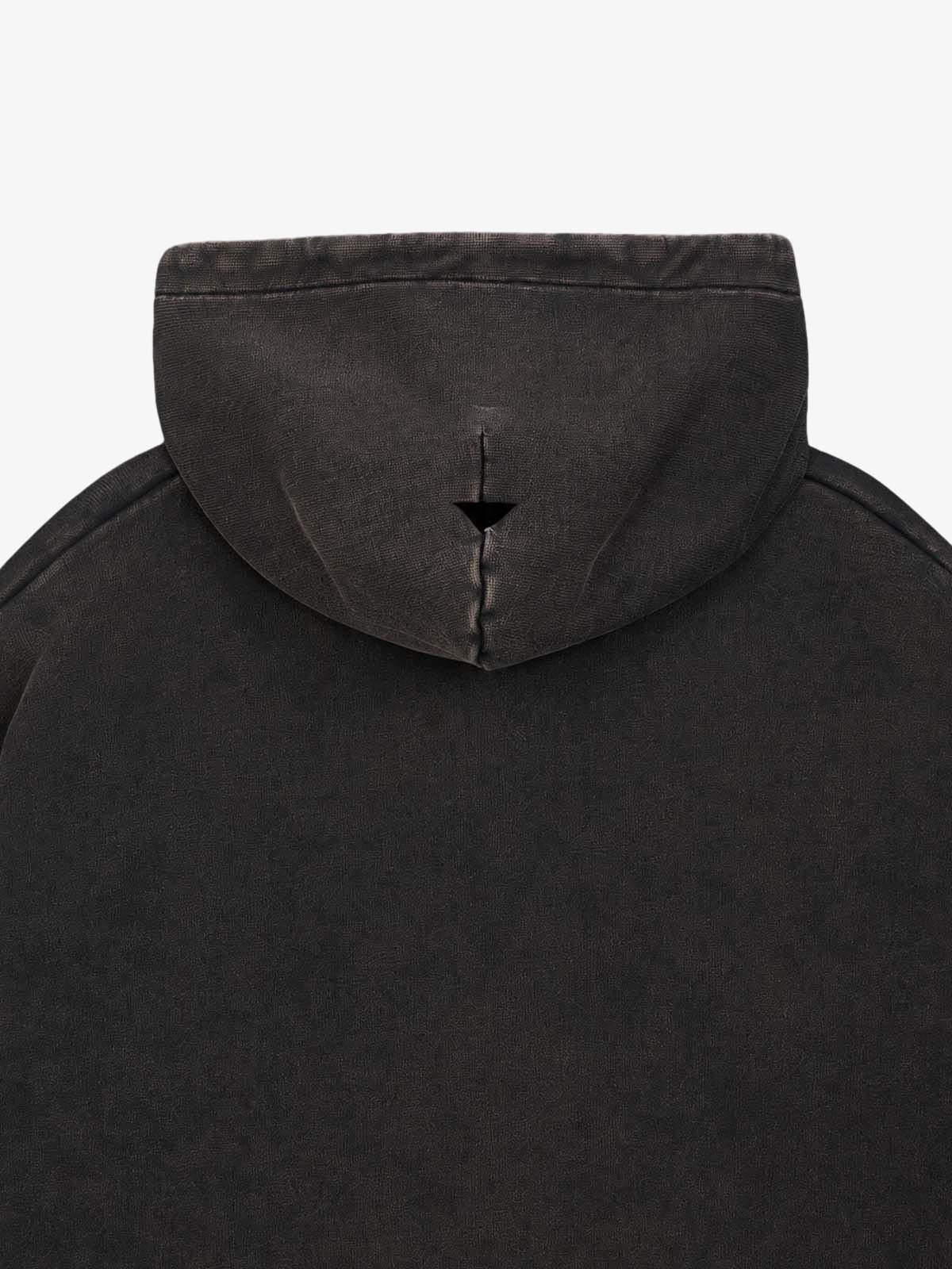 Flame Wing Biker Graphic Washed Distressed Hoodie