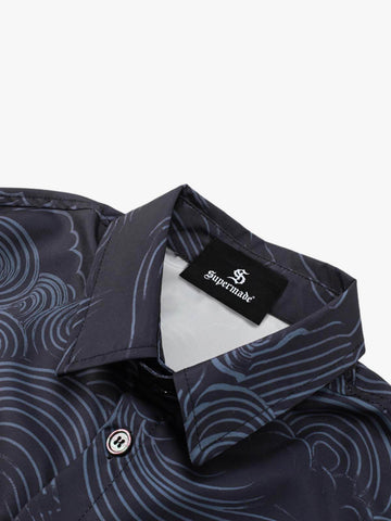 Japanese Wave Dragon Skeleton Camp Collar Boxy Shirt 