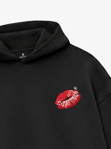Oversized Hoodie with Lip Print Embroidery