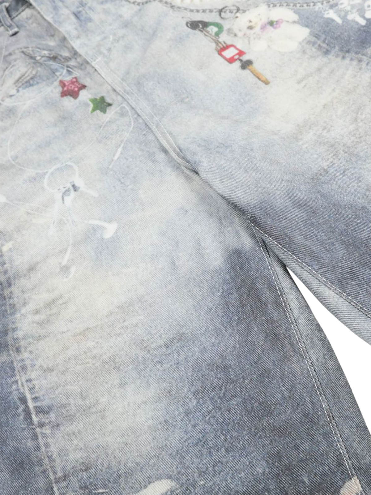Thesupermade American Street 3D Print Retro Washed Denim Shorts 