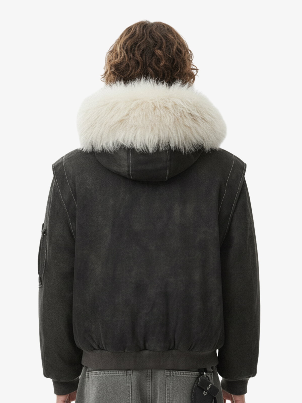 Washed Patchwork Contrast Bomber Jacket 