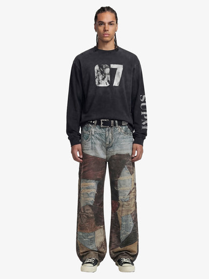 Thesupermade High Street Distressed Washed Printed Jeans - 2246 