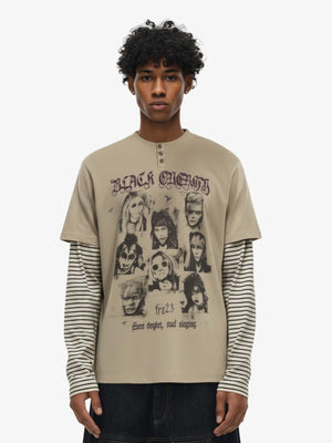 Vintage Band Portrait Graphic Layered Henley T-Shirt