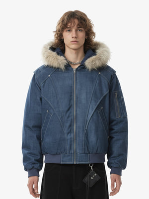 Washed Patchwork Contrast Bomber Jacket 