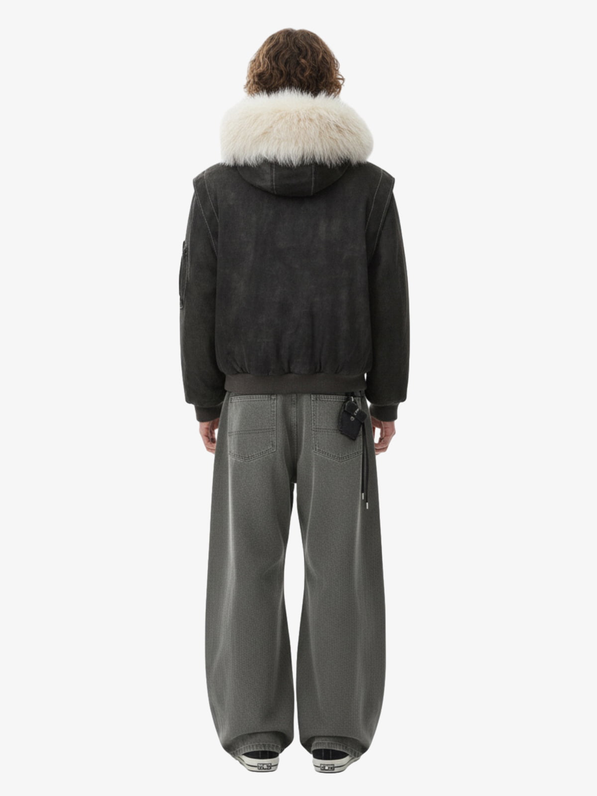 Washed Patchwork Contrast Bomber Jacket 