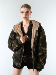 Embroidered Detachable Fur Hooded Jacket - 2546 