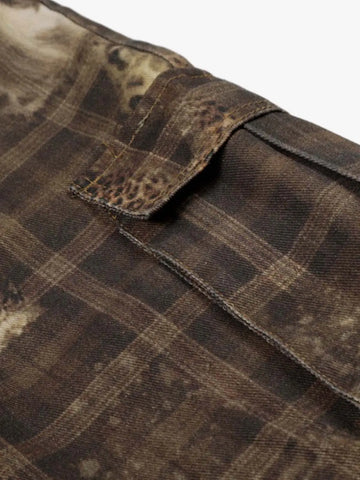 Plaid Leopard Print Cargo Barrel Jeans 