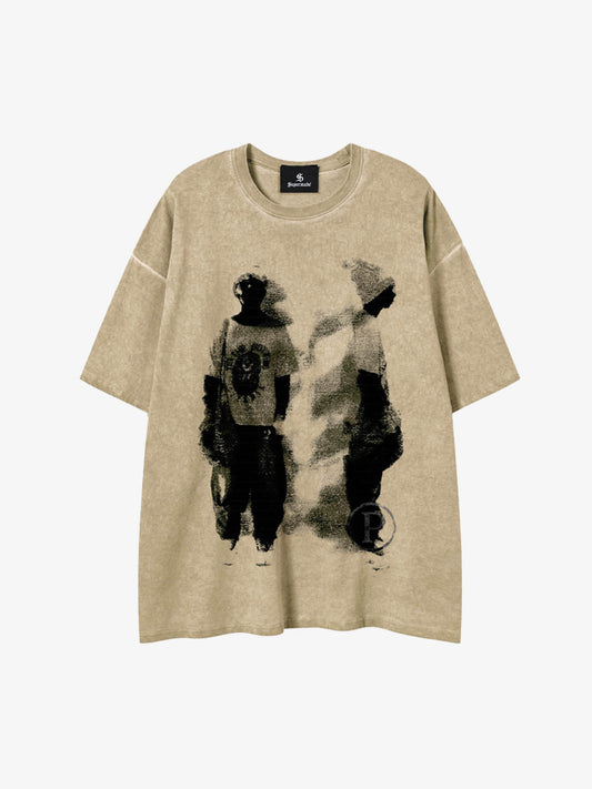 Acid-Wash-Figurengrafik-Oversize-T-Shirt