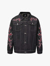 Black Denim Jacket with Red Embroidered Design for Men 