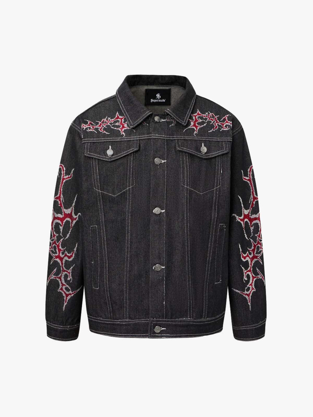 Rhinestone Thorn Graphic Denim Jacket 