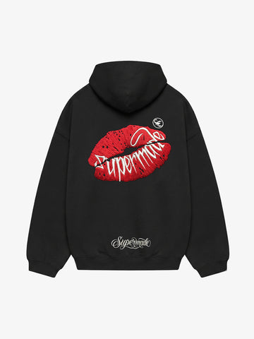 Oversized Hoodie with Lip Print Embroidery