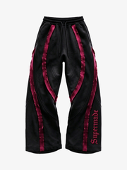 Pink Contrast Stripe Zip Hoodie & Curved-Leg Pants Set