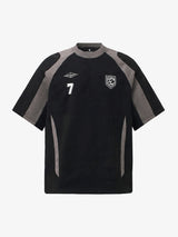 Cotton Blend Oversized Sport T-Shirt with Contrast Panels and Logo Print 