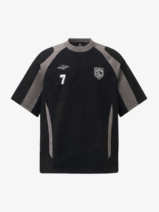 Cotton Blend Oversized Sport T-Shirt with Contrast Panels and Logo Print 