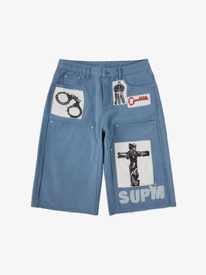 Supermade Multi-Element Appliqué Patchwork Denim Suit 