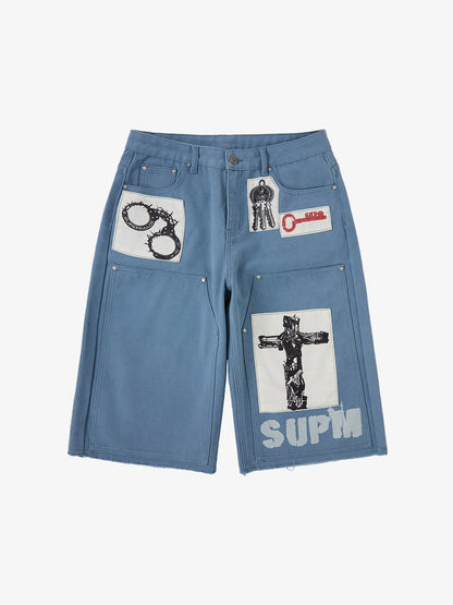 Supermade Multi-Element Appliqué Patchwork Denim Suit 