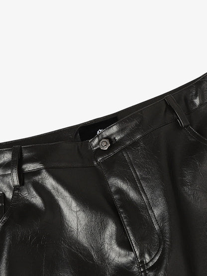 Faux Leather Wide Leg Pants with Spiderweb Embossed Pockets - Edgy Fashion Statement 