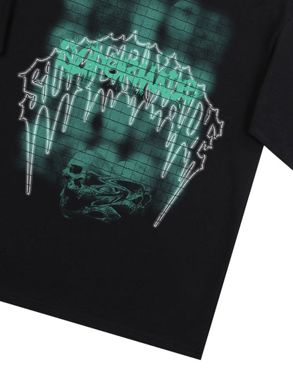 THE SUPERMADE Dark Grid Skull Graphic T-Shirt with Neon Drip Design 