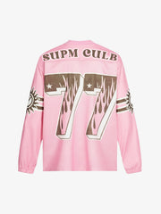 Retro Graphic Flame Number Print Long-Sleeve Jersey T-Shirt 