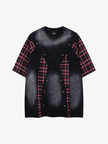 Plaid Studded Distressed Tee