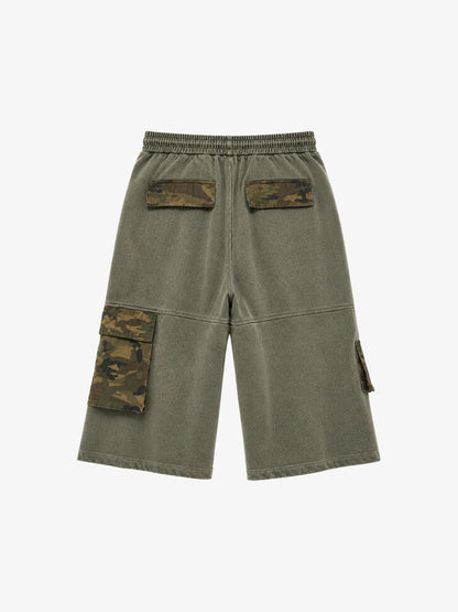 Camo Paneled Distressed Cropped Sweatpants