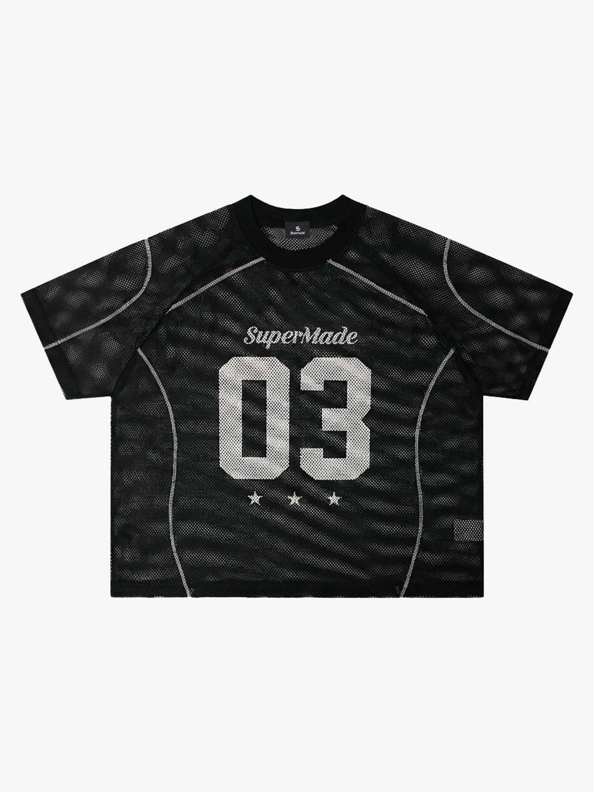 Mesh Jersey T-Shirt with Red Number 03 Print and Stitched Details 