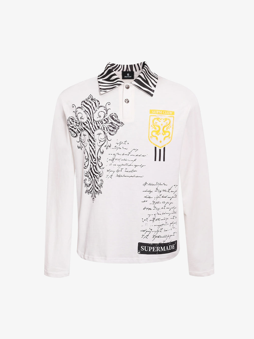 Zebra Letter Graphic Collared Long Sleeve Tee