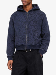 Leopard Pattern Boxy Fit Zip-Up Hoodie