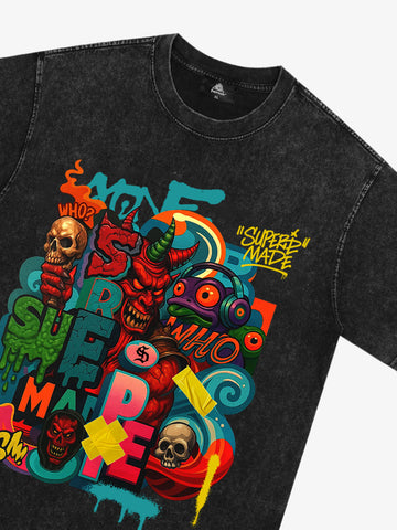 Trendy Multicolor Graffiti Skull Graphic T-Shirt 