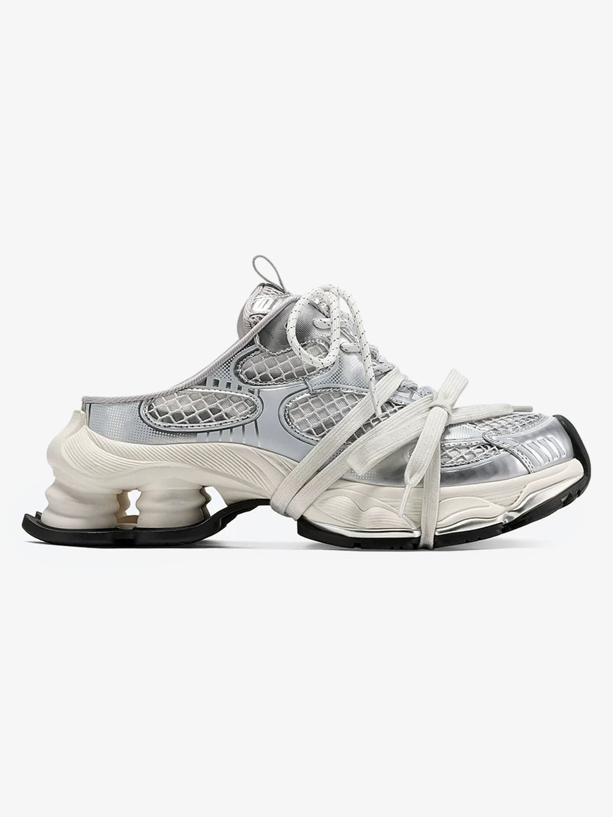 Chunky Sole Metallic Mesh Spring-Loaded Sneakers