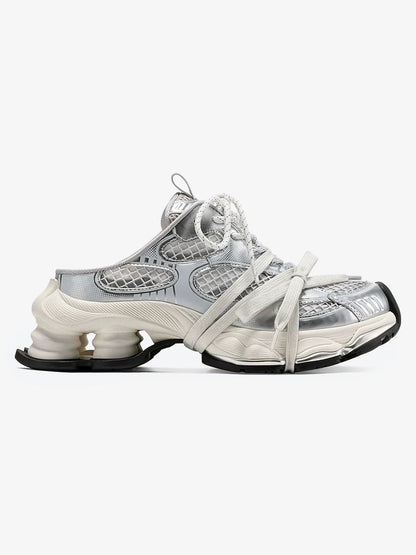Chunky Sole Metallic Mesh Spring-Loaded Sneakers