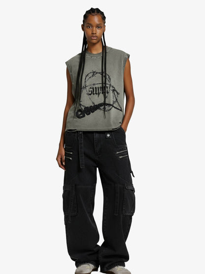 Barbed Wire Chain Graphic Sleeveless Vest 