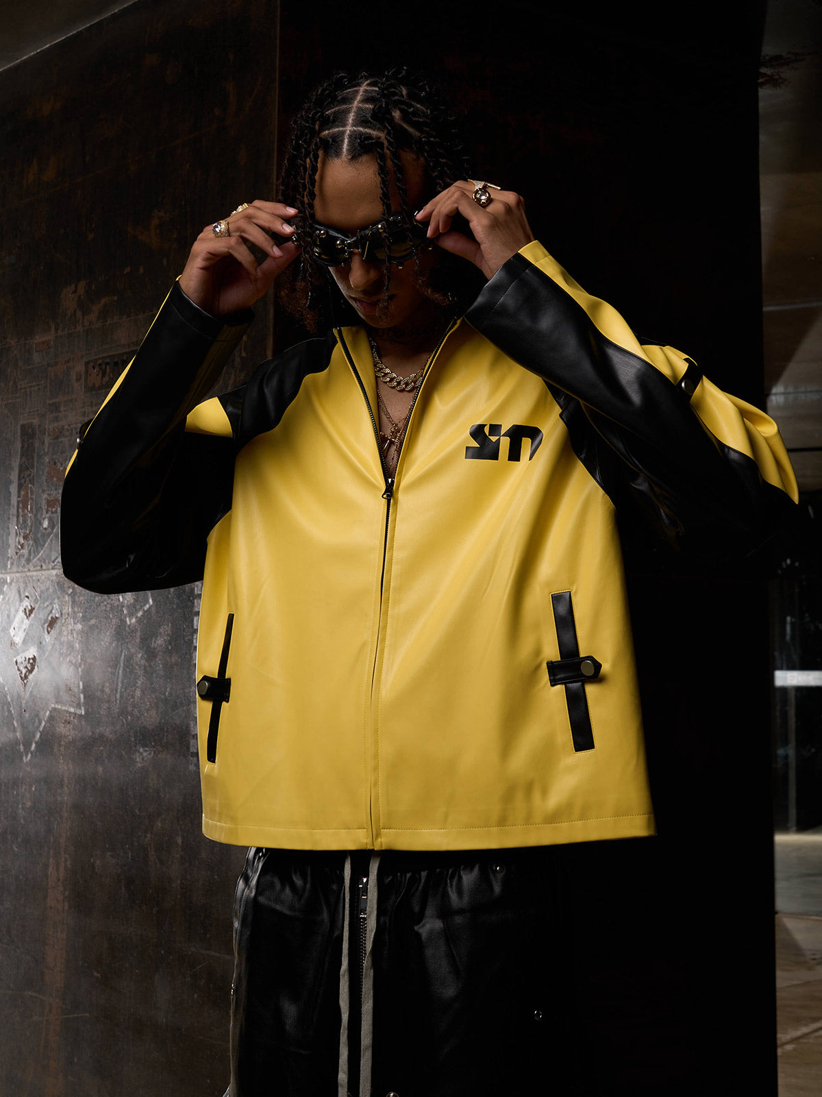Original Contrast Color Leather Jacket 
