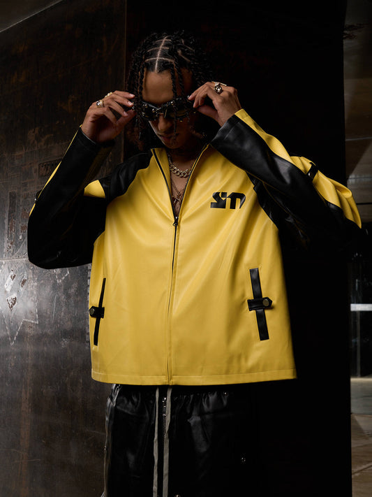 Original Contrast Color Leather Jacket 