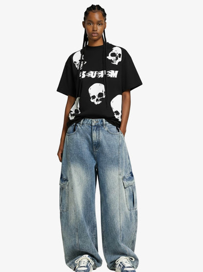 Skull Graphic Distressed Hem T-Shirt 